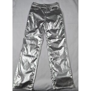 Divided  H & M Women's Straight Leg Silver Faux Leather Disco Vibe Pants Size 4